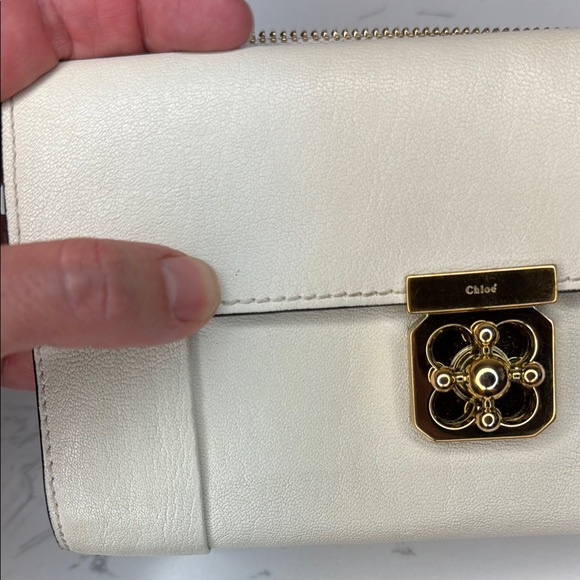 Chloe Marble White Long Leather Wallet Clutch with Twist Lock Hardware - Picture 11 of 12